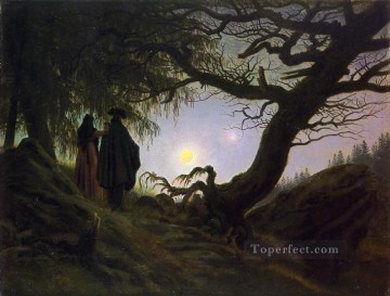 Hombre y mujer contemplando la luna CDF Romántico Caspar David Friedrich Pinturas al óleo